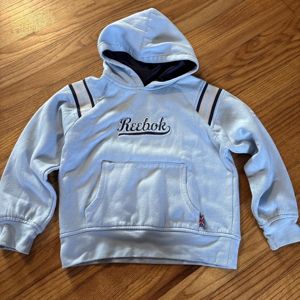 Reebok Vintage Youth M Baby Blue Long Sleeve‎ Hoodie Hooded Sweatshirt